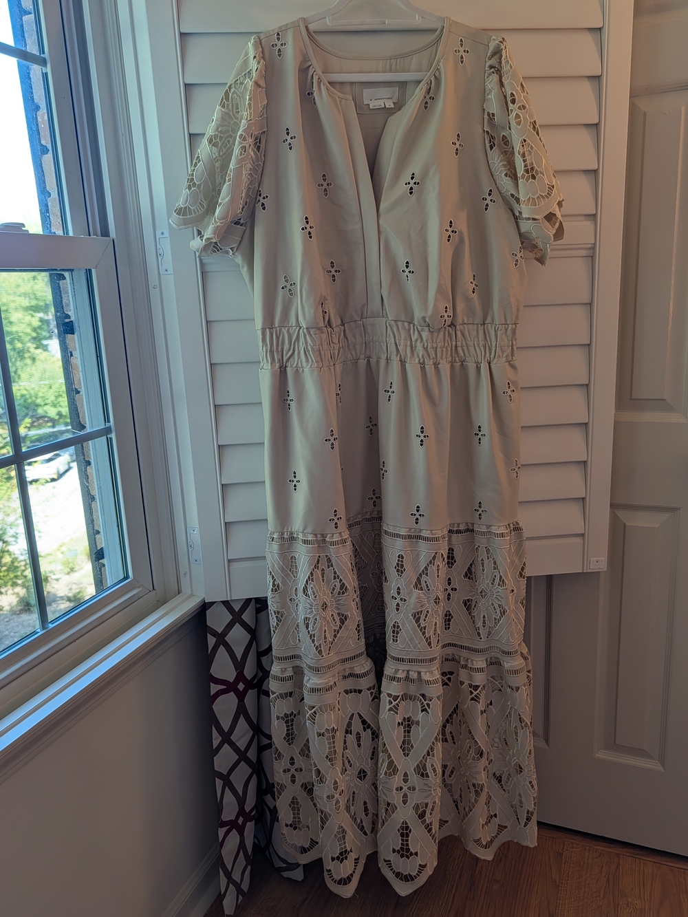 Anthropologie Cream Eyelet & Lace Maxi Dress